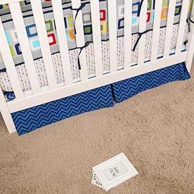 Gray Navy Geometry Square Crib Bedding Set, 10 Piece Cotton Blend Nursery Ensemble, 84 x 107 CM 13 Product: 10 PCs Gray Navy Geometry Square Nursery Crib Bedding Set Baby Boy Baby Girl Colorful Square Theme Cot Bedding Set