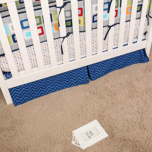 Gray Navy Geometry Square Crib Bedding Set, 10 Piece Cotton Blend Nursery Ensemble, 84 x 107 CM 5 Product: 10 PCs Gray Navy Geometry Square Nursery Crib Bedding Set Baby Boy Baby Girl Colorful Square Theme Cot Bedding Set
