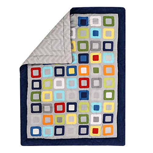 Gray Navy Geometry Square Crib Bedding Set, 10 Piece Cotton Blend Nursery Ensemble, 84 x 107 CM 3 Product: 10 PCs Gray Navy Geometry Square Nursery Crib Bedding Set Baby Boy Baby Girl Colorful Square Theme Cot Bedding Set