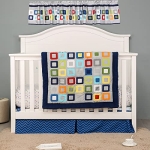 Product: 10 PCs Gray Navy Geometry Square Nursery Crib Bedding Set Baby Boy Baby Girl Colorful Square Theme Cot Bedding Set