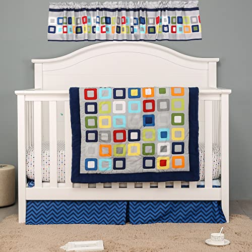 10 PCs Gray Navy Geometry Square Nursery Crib Bedding Set Baby Boy Baby Girl Colorful Square Theme Cot Bedding Set - Crib Bedding Sets Product: 10 PCs Gray Navy Geometry Square Nursery Crib Bedding Set Baby Boy Baby Girl Colorful Square Theme Cot Bedding Set