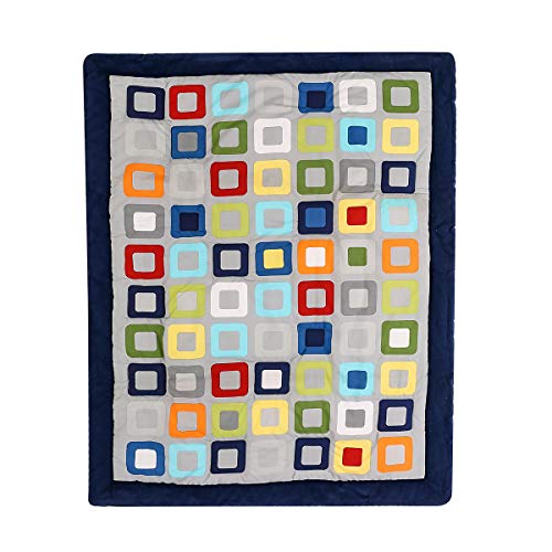 Gray Navy Geometry Square Crib Bedding Set, 10 Piece Cotton Blend Nursery Ensemble, 84 x 107 CM 1 Product: 10 PCs Gray Navy Geometry Square Nursery Crib Bedding Set Baby Boy Baby Girl Colorful Square Theme Cot Bedding Set