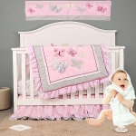 Product: 100% Cotton 5 PCs Embroidery Butterfly Nursery Crib Bedding Set 1 Quilt +2 Fitted Sheet +1 Skirt + 1 Window Valance Baby Girl Cot Bedding Set