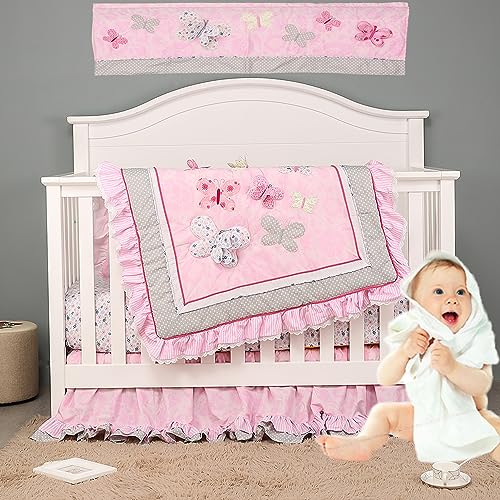 100% Cotton 5 PCs Embroidery Butterfly Nursery Crib Bedding Set 1 Quilt +2 Fitted Sheet +1 Skirt + 1 Window Valance Baby Girl Cot Bedding Set - Crib Bedding Sets Product: 100% Cotton 5 PCs Embroidery Butterfly Nursery Crib Bedding Set 1 Quilt +2 Fitted Sheet +1 Skirt + 1 Window Valance Baby Girl Cot Bedding Set