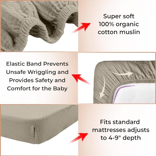 100% Cotton Muslin Crib Bedding Set, Beige Fitted Crib Sheet, Security Baby Blanket, Nursery Essential 20.5cm 2 Product: 100% Cotton Muslin Crib Bedding Set – Beige Fitted Crib Sheet & Security Baby Blanket | Newborn Essentials, Baby Bed, Baby Boy/Baby Girl Toys, Toddler Essentials, Baby Registry