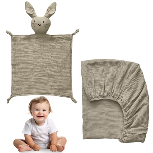 100% Cotton Muslin Crib Bedding Set – Beige Fitted Crib Sheet & Security Baby Blanket | Newborn Essentials, Baby Bed, Baby Boy/Baby Girl Toys, Toddler Essentials, Baby Registry - Crib Bedding Sets Product: 100% Cotton Muslin Crib Bedding Set – Beige Fitted Crib Sheet & Security Baby Blanket | Newborn Essentials, Baby Bed, Baby Boy/Baby Girl Toys, Toddler Essentials, Baby Registry
