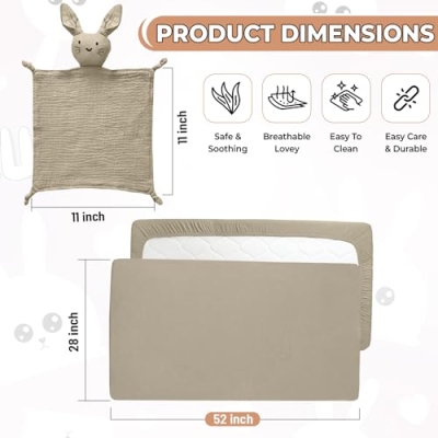 100% Cotton Muslin Crib Bedding Set, Beige Fitted Crib Sheet, Security Baby Blanket, Nursery Essential 20.5cm 7 Product: 100% Cotton Muslin Crib Bedding Set – Beige Fitted Crib Sheet & Security Baby Blanket | Newborn Essentials, Baby Bed, Baby Boy/Baby Girl Toys, Toddler Essentials, Baby Registry