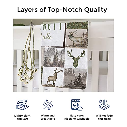 Personalized Woodland Baby Crib Bedding Set, Soft Minky Blanket, 3 Canvas Wall Prints, Newborn Nursery Decor, 2 Pcs, 20.5cm 3 Product: 2 Pcs Baby Crib Bedding Set for Boys and Girls, Newborn Infant & Toddler Nursery Bed Set Decor, Canvas Posters & Baby Blanket Super Soft Minky with Double Layer Dotted Backing (TM254 Woodland Set2)