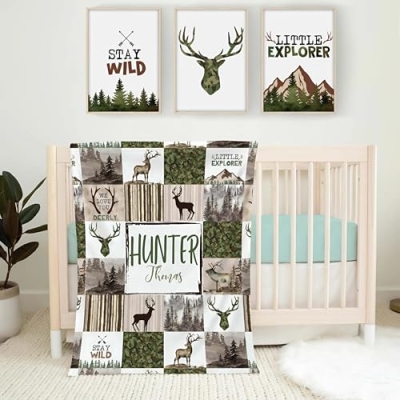 Product: 2 Pcs Baby Crib Bedding Set for Boys and Girls, Newborn Infant & Toddler Nursery Bed Set Decor, Canvas Posters & Baby Blanket Super Soft Minky with Double Layer Dotted Backing (TM254 Woodland Set2)