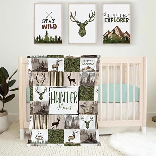 2 Pcs Baby Crib Bedding Set for Boys and Girls, Newborn Infant & Toddler Nursery Bed Set Decor, Canvas Posters & Baby Blanket Super Soft Minky with Double Layer Dotted Backing (TM254 Woodland Set2) - Crib Bedding Sets Product: 2 Pcs Baby Crib Bedding Set for Boys and Girls, Newborn Infant & Toddler Nursery Bed Set Decor, Canvas Posters & Baby Blanket Super Soft Minky with Double Layer Dotted Backing (TM254 Woodland Set2)