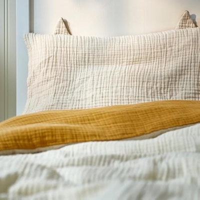 Reversible Crib Bedding Set, Mustard Yellow Cream, 3 Piece Nursery Set, 27.5 x 52 Inches 11 Product: 2 Sided Crib Bedding Set – 3-Piece Baby Bedding in Dark Yellow and Beige – Soft, Cozy Set Includes Fitted Sheet, Blanket, Pillowcase – 27.5 x 52 Inches