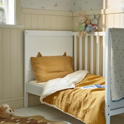 Reversible Crib Bedding Set, Mustard Yellow Cream, 3 Piece Nursery Set, 27.5 x 52 Inches 13 Product: 2 Sided Crib Bedding Set – 3-Piece Baby Bedding in Dark Yellow and Beige – Soft, Cozy Set Includes Fitted Sheet, Blanket, Pillowcase – 27.5 x 52 Inches