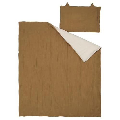 Reversible Crib Bedding Set, Mustard Yellow Cream, 3 Piece Nursery Set, 27.5 x 52 Inches 1 Product: 2 Sided Crib Bedding Set – 3-Piece Baby Bedding in Dark Yellow and Beige – Soft, Cozy Set Includes Fitted Sheet, Blanket, Pillowcase – 27.5 x 52 Inches
