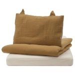 Product: 2 Sided Crib Bedding Set – 3-Piece Baby Bedding in Dark Yellow and Beige – Soft, Cozy Set Includes Fitted Sheet, Blanket, Pillowcase – 27.5 x 52 Inches