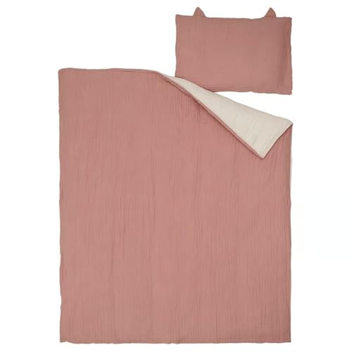 2 Sided Crib Bedding Set, 3 Piece Baby Bedding, Pale Pink Beige, Reversible Duvet Cover, Pillowcase Ears, Fitted Sheet, 27.5 x 52 Inches 1 Product: 2 Sided Crib Bedding Set – 3-Piece Baby Bedding in Pale Pink and Beige – Soft, Cozy Set Includes Fitted Sheet, Blanket, Pillowcase – 27.5 x 52 Inches