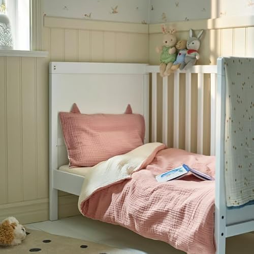 2 Sided Crib Bedding Set, 3 Piece Baby Bedding, Pale Pink Beige, Reversible Duvet Cover, Pillowcase Ears, Fitted Sheet, 27.5 x 52 Inches 6 Product: 2 Sided Crib Bedding Set – 3-Piece Baby Bedding in Pale Pink and Beige – Soft, Cozy Set Includes Fitted Sheet, Blanket, Pillowcase – 27.5 x 52 Inches