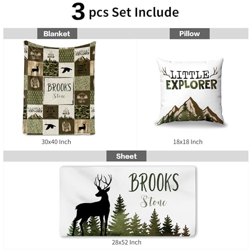 Personalized Baby Crib Bedding Set, Fitted Crib Sheet Pillowcase Blanket, Deer TM699 3pcs, Nursery Gift 1 Product: 3 Pcs Baby Crib Bedding Set for Boys and Girls, Newborn Infant & Toddler Nursery Bed Set Decor, Fitted Crib Sheet Pillowcase & Baby Blanket with Double Layer Dotted Backing (Deer TM699 3pcs)
