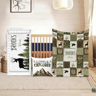 Product: 3 Pcs Baby Crib Bedding Set for Boys and Girls, Newborn Infant & Toddler Nursery Bed Set Decor, Fitted Crib Sheet Pillowcase & Baby Blanket with Double Layer Dotted Backing (Deer TM699 3pcs)