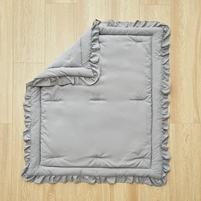Gray Ruffle Crib Bedding Set, Quilted Comforter Fitted Sheet Pillowcase, 3 Piece Nursery Set, Standard Crib Mattress 17 Product: 3 Pieces Crib Bedding Set Baby Ruffle Quilted Comforter with Fitted Sheet and Pillowcase - Cute Ruffled Shabby Chic Bedding Soft Blanket Design Gray