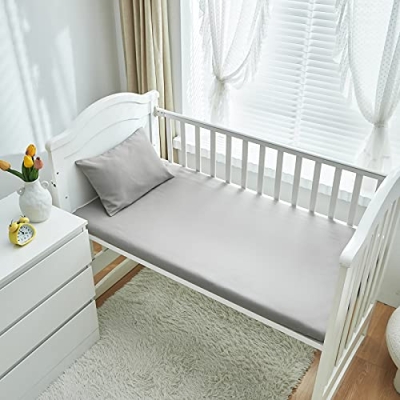 Gray Ruffle Crib Bedding Set, Quilted Comforter Fitted Sheet Pillowcase, 3 Piece Nursery Set, Standard Crib Mattress 11 Product: 3 Pieces Crib Bedding Set Baby Ruffle Quilted Comforter with Fitted Sheet and Pillowcase - Cute Ruffled Shabby Chic Bedding Soft Blanket Design Gray