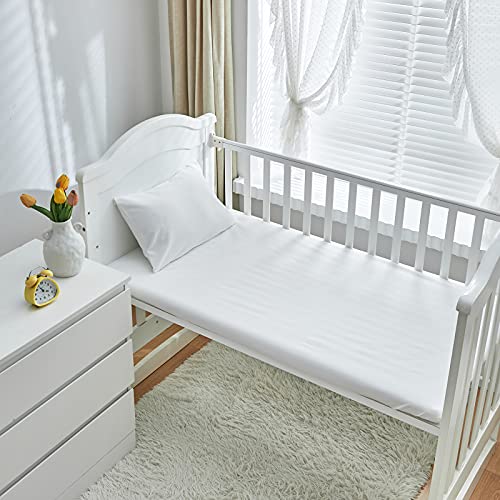 Ruffled White Crib Bedding Set, Quilted Comforter Fitted Sheet Toddler Pillowcase, 3 Piece, 34x43in 5 Product: 3 Pieces Crib Bedding Set Baby Ruffle Quilted Comforter with Fitted Sheet and Pillowcase - Cute Ruffled Shabby Chic Bedding Soft Blanket Design White