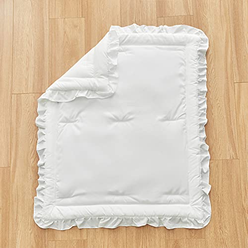 Ruffled White Crib Bedding Set, Quilted Comforter Fitted Sheet Toddler Pillowcase, 3 Piece, 34x43in 8 Product: 3 Pieces Crib Bedding Set Baby Ruffle Quilted Comforter with Fitted Sheet and Pillowcase - Cute Ruffled Shabby Chic Bedding Soft Blanket Design White