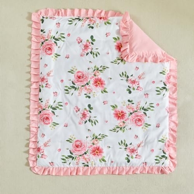 Green Floral Ruffle Crib Bedding Set, 3 Piece Rustic Nursery Comforter Sheet Skirt, Standard Crib, 34x43in 15 Product: 3 Pieces Flowers Crib Bedding Set Baby Ruffled Quilted Comforter with Fitted Sheet and Bed Skirt - Cute Ruffled Shabby Chic Baby Bedding Soft Blanket Floral Design