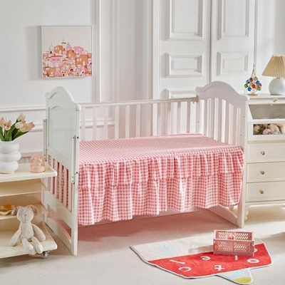 Product: 3 Pieces Flowers Crib Bedding Set Baby Ruffled Quilted Comforter with Fitted Sheet and Bed Skirt - Cute Ruffled Shabby Chic Baby Bedding Soft Blanket Floral Design