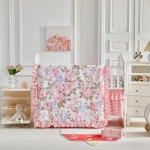 Product: 3 Pieces Flowers Crib Bedding Set Baby Ruffled Quilted Comforter with Fitted Sheet and Bed Skirt - Cute Ruffled Shabby Chic Baby Bedding Soft Blanket Floral Design