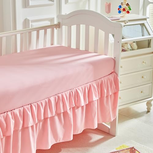 Green Floral Ruffle Crib Bedding Set, 3 Piece Rustic Nursery Comforter Sheet Skirt, Standard Crib, 34x43in 7 Product: 3 Pieces Flowers Crib Bedding Set Baby Ruffled Quilted Comforter with Fitted Sheet and Bed Skirt - Cute Ruffled Shabby Chic Baby Bedding Soft Blanket Floral Design