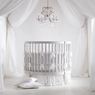 Product: 4 Piece Crib Nursery Round Bedding Set 500 TC 100% Egyptian Cotton - 1 Crib Blanket, 1 Pillowcase, 1 Fitted Sheet 9'' Deep, 1 Crib Skirt 19'' Drop - Solid White, Standard