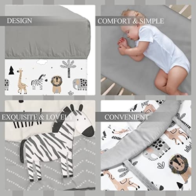 Product: 4 Piece Woodland Forest Animals Crib Bedding Set, Including Jungle Safari Crib Skirt, Blanket, Nursery Bed Sheet and Diaper Stacker, Soft Neutral Nursery Standard Size Baby Bedding for Baby Girls Boys