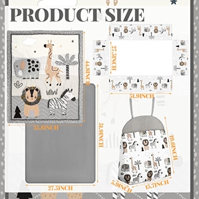 Product: 4 Piece Woodland Forest Animals Crib Bedding Set, Including Jungle Safari Crib Skirt, Blanket, Nursery Bed Sheet and Diaper Stacker, Soft Neutral Nursery Standard Size Baby Bedding for Baby Girls Boys