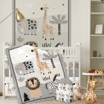 Product: 4 Piece Woodland Forest Animals Crib Bedding Set, Including Jungle Safari Crib Skirt, Blanket, Nursery Bed Sheet and Diaper Stacker, Soft Neutral Nursery Standard Size Baby Bedding for Baby Girls Boys