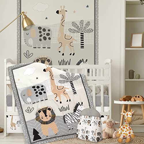 Product: 4 Piece Woodland Forest Animals Crib Bedding Set, Including Jungle Safari Crib Skirt, Blanket, Nursery Bed Sheet and Diaper Stacker, Soft Neutral Nursery Standard Size Baby Bedding for Baby Girls Boys