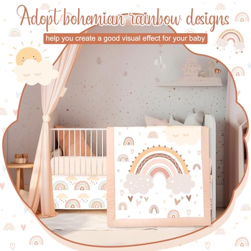 Bohemian Rainbow Baby Crib Bedding Set, Comforter Crib Skirt Sheet Diaper Stacker, Nursery Set, 28 x 52in 5 Product: 4 Pieces Baby Crib Bedding Set for Girls and Boys, Bohemian Rainbow Soft Baby Bedding Set Including Crib Skirt, Comforter, Sheet and Diaper Stacker for Nursery