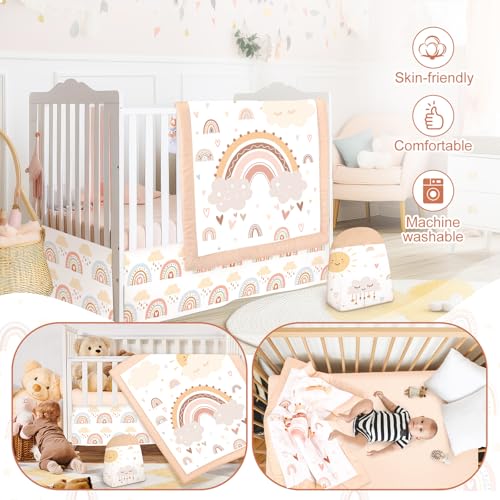 Bohemian Rainbow Baby Crib Bedding Set, Comforter Crib Skirt Sheet Diaper Stacker, Nursery Set, 28 x 52in 4 Product: 4 Pieces Baby Crib Bedding Set for Girls and Boys, Bohemian Rainbow Soft Baby Bedding Set Including Crib Skirt, Comforter, Sheet and Diaper Stacker for Nursery