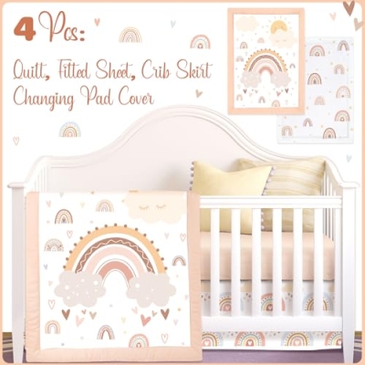 Bohemian Rainbow Baby Crib Bedding Set, Comforter Crib Skirt Sheet Diaper Stacker, Nursery Set, 28 x 52in 13 Product: 4 Pieces Baby Crib Bedding Set for Girls and Boys, Bohemian Rainbow Soft Baby Bedding Set Including Crib Skirt, Comforter, Sheet and Diaper Stacker for Nursery