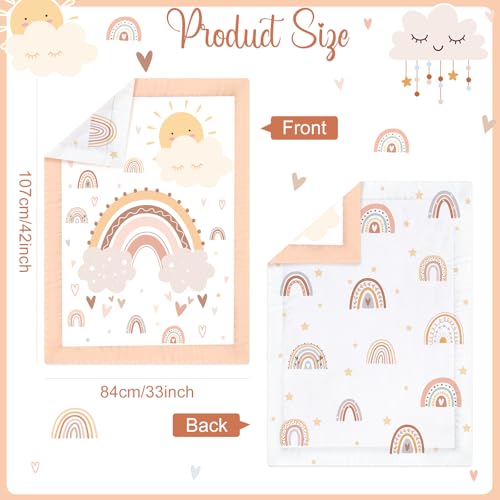 Bohemian Rainbow Baby Crib Bedding Set, Comforter Crib Skirt Sheet Diaper Stacker, Nursery Set, 28 x 52in 1 Product: 4 Pieces Baby Crib Bedding Set for Girls and Boys, Bohemian Rainbow Soft Baby Bedding Set Including Crib Skirt, Comforter, Sheet and Diaper Stacker for Nursery