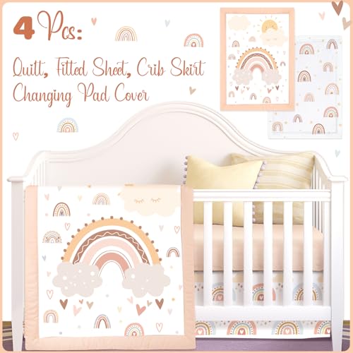 Bohemian Rainbow Baby Crib Bedding Set, Comforter Crib Skirt Sheet Diaper Stacker, Nursery Set, 28 x 52in 6 Product: 4 Pieces Baby Crib Bedding Set for Girls and Boys, Bohemian Rainbow Soft Baby Bedding Set Including Crib Skirt, Comforter, Sheet and Diaper Stacker for Nursery
