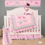 Product: 5 PCs Cotton Pink Embroidery Butterfly Nursery Crib Bedding Set Heavy Duty Cotton Butterfly Themed Baby Girl Cot Bedding Set Quilt /Fitted Sheet x 2/ Diaper Storage Bag /Window Valance , 28 X 52