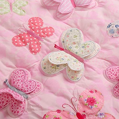 Product: 5 PCs Pink Butterfly Nursery Crib Bedding Set Cotton Embroidery 3 D Butterfly Baby Girl Cot Bedding Set 1 Quilt 1 Fitted Sheet 1 Skirt 1 Changing Pad Cover Sheet 1 Diaper Organizer