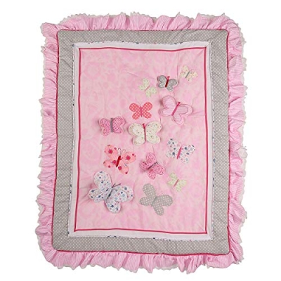 Pink Butterfly Nursery Crib Bedding Set, 100% Cotton Baby Girl Bedding, 7 Piece 31 x 42 inches 12 Product: 7 PCs Pink Embroidery Butterfly Nursery Crib Bedding Set 100% Cotton Baby Girl 3D Butterfly Themed Cot Bedding Set 1 Quilt, 2 Fitted Sheet, 1 Window Valance, 3 Butterfly Shaped Wall Decor