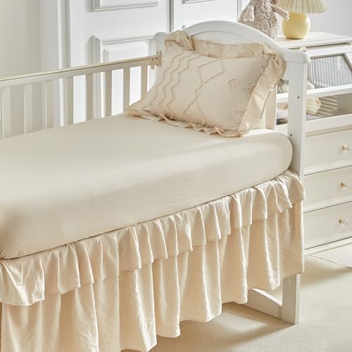 AIKASY Ruffled Shabby Chic Crib Bedding Set for Girls, Quilted Comforter Fitted Sheet Bed Skirt Pillowcase, 39x47in 6 Product: AIKASY The Ruffled Shabby Crib Bedding Set for Girls, Baby Quilted Comforter with Fitted Sheet, Bed Skirt, and Pillowcase.