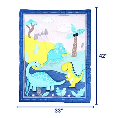 Product: Baby Bees 3 Pieces Dinosaur Crib Bedding Sets for Boys and Girls | Baby Bedding Set of Crib Fitted Sheet, Wall Decals & Quilt for Standard Size Crib