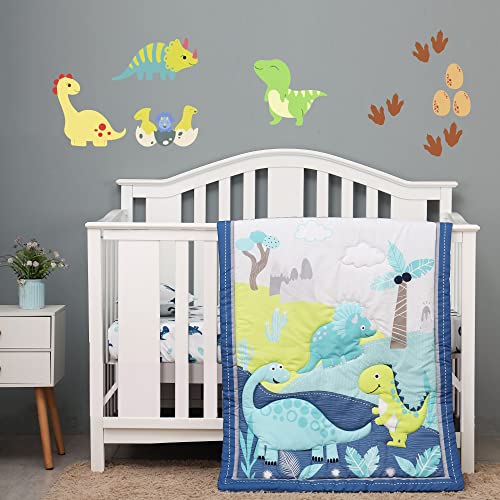 Product: Baby Bees 3 Pieces Dinosaur Crib Bedding Sets for Boys and Girls | Baby Bedding Set of Crib Fitted Sheet, Wall Decals & Quilt for Standard Size Crib