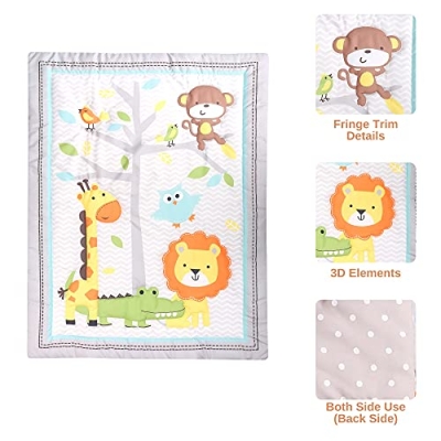 Product: Baby Bees 3 Pieces Jungle Party Crib Bedding Sets for Boys and Girls | Baby Bedding Set of Crib Fitted Sheet, Quilt for Standard Size Crib