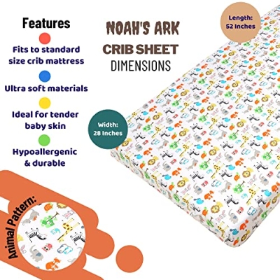 Product: Baby Bees 3 Pieces Noah's Ark Crib Bedding Sets for Boys and Girls | Baby Bedding Set of Crib Fitted Sheet, Quilt for Standard Size Crib