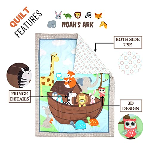 Product: Baby Bees 3 Pieces Noah's Ark Crib Bedding Sets for Boys and Girls | Baby Bedding Set of Crib Fitted Sheet, Quilt for Standard Size Crib
