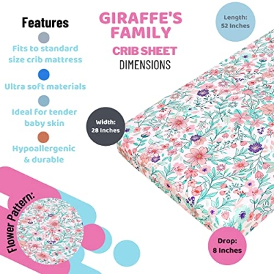 Product: Baby Bees 4 Pieces Giraffe's Family Crib Bedding Sets for Boys and Girl | Baby Bedding Set of 2 Crib Sheets, Quilt, Dust Ruffle for Standard Size Crib